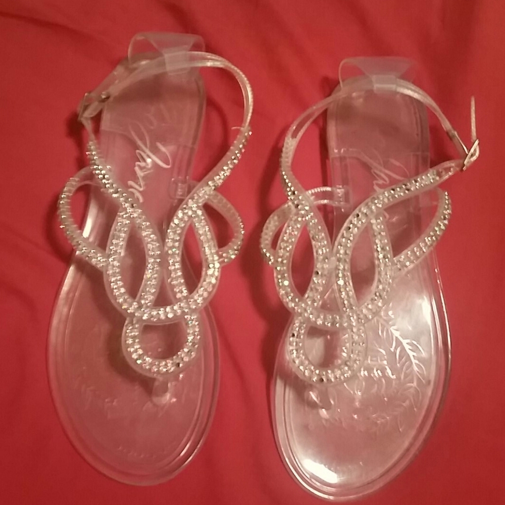 Clear jeweled sandals